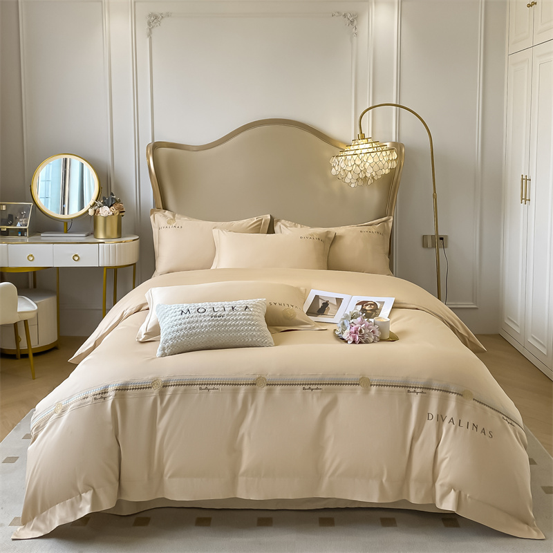 全棉80支长绒棉纯色贡缎绣花四件套/美式/欧式/酒店民宿/家用被套床单枕套